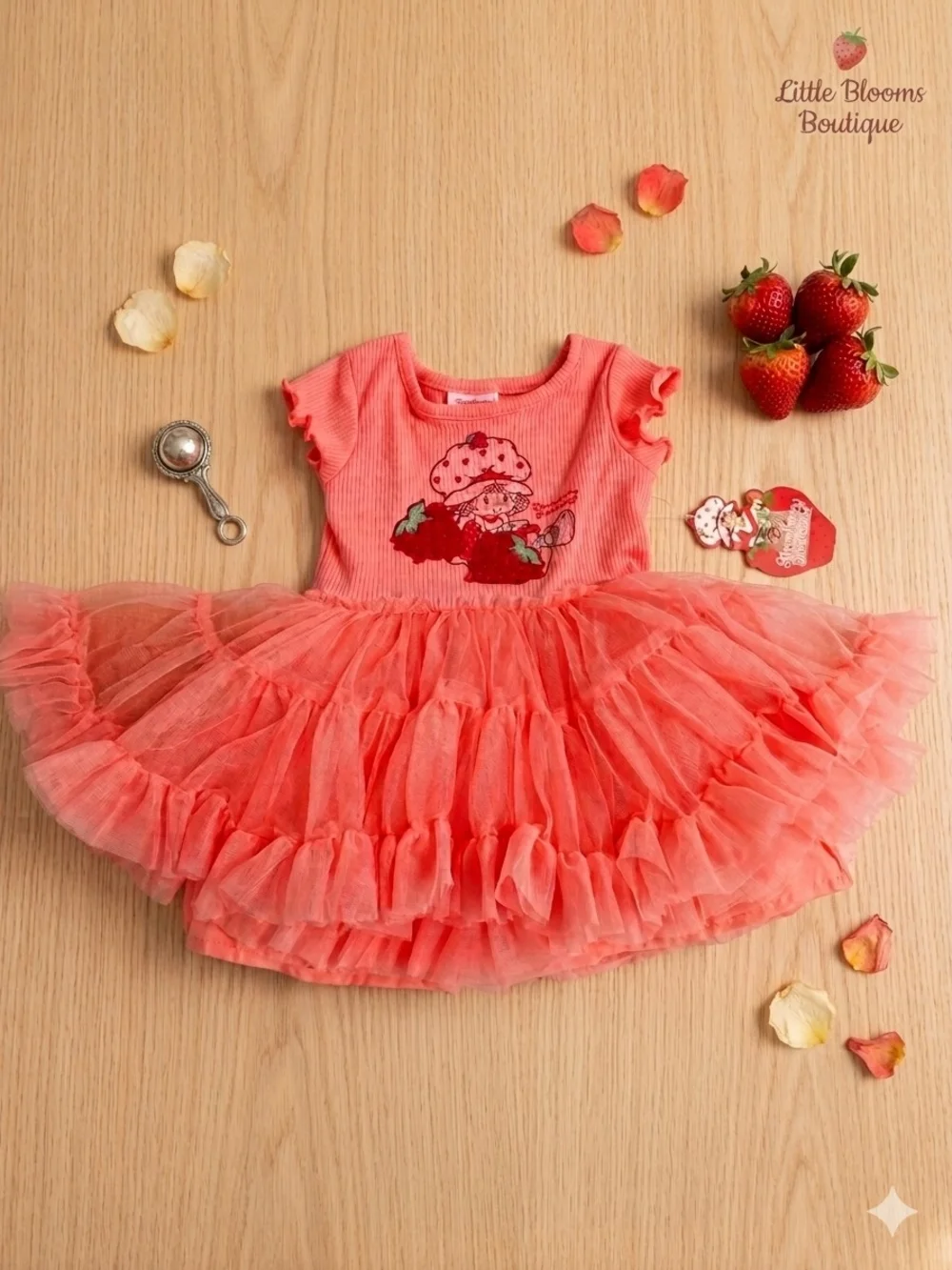 Coral Pink Tulle Ruffle Dress for Girls